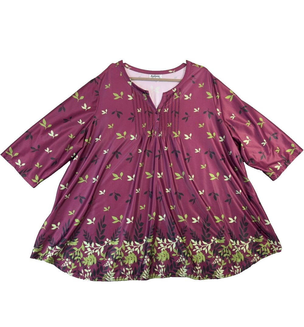 Anthony Richards Blouse Womens 5X Purple Floral Long Sleeve Button Front Shirt